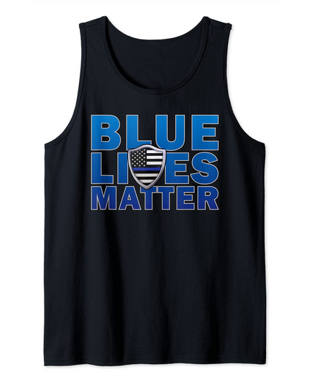 Discover Police Thin Blue Line US Flag Police Badge Blue Lives Matter Tank Top