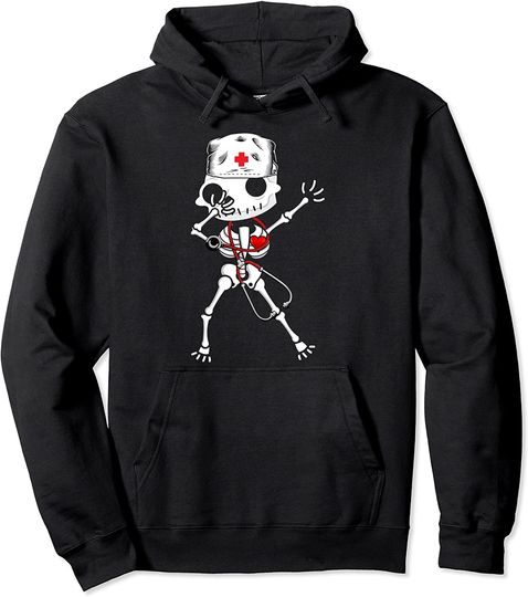 Discover Skeleton Nurse & Stethoscope - Spooky Gift Pullover Hoodie