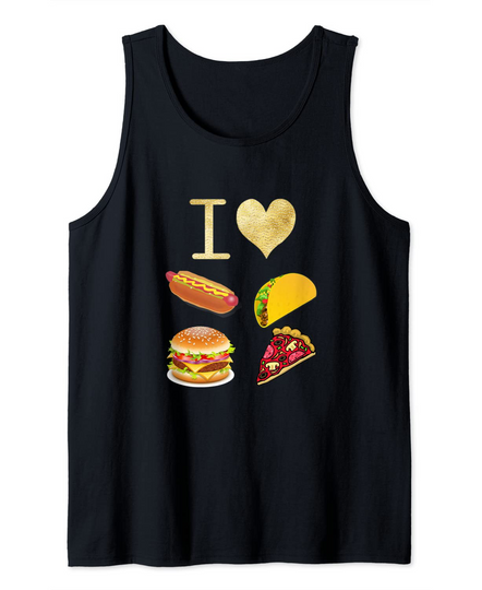Discover I Love Burger Hot-Dog Tacos Pizza kings of fast food Tank Top