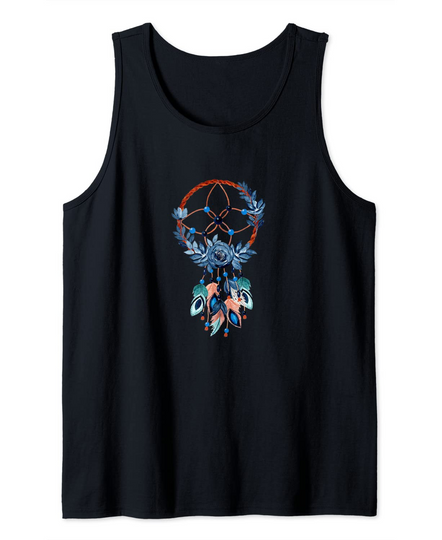 Discover Rose Flowers Feathers Native American Boho Dreamcatcher Tank Top