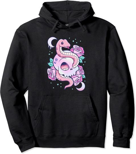 Discover Creepy Skull Serpent Snake Roses Pullover Hoodie