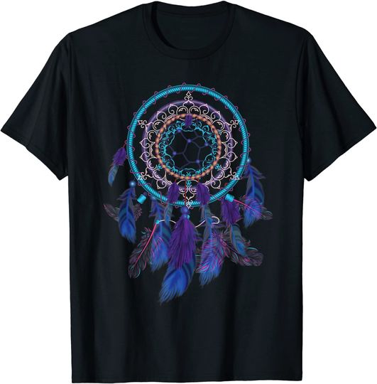 Discover Colorful Dreamcatcher Feathers Tribal Native American Indian T-Shirt
