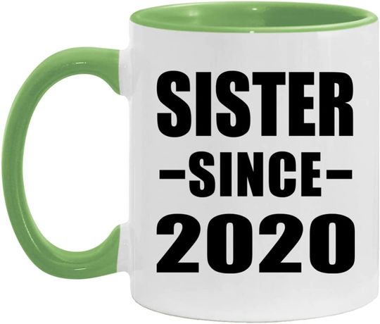 Discover Sister Since 2020 - Accent Coffee Mug Green Ceramic Tea-Cup - for Family Mom Dad Grand-Parent Friend Him Her Birthday Anniversary