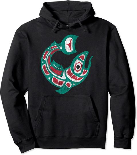 Discover Native American Indian Salmon Fish Totem Pacific Northwest Pullover Hoodie