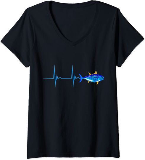 Discover Bluefin Tuna Heartbeat EKG Pulseline FIsh Deep Sea Fishing T Shirt