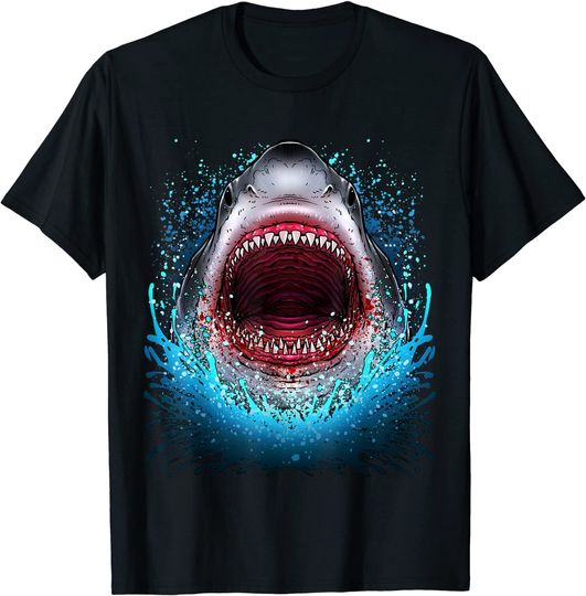 Discover Great White Shark Open Mouth Teeth Beach Ocean Animal T Shirt