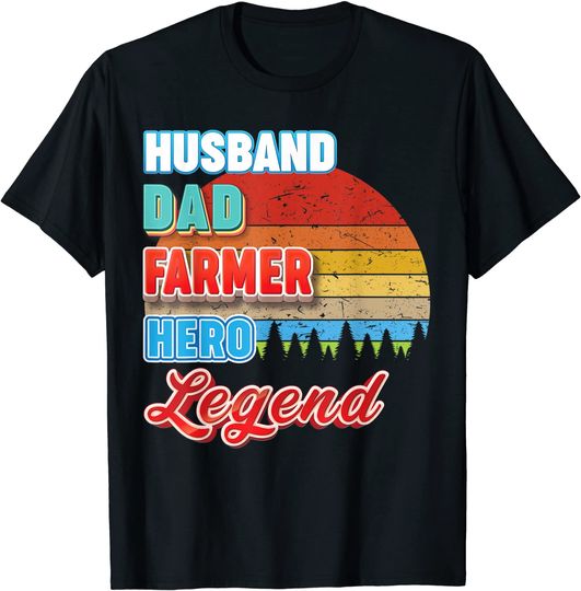 Discover Husband Dad Farmer Hero Legend Vintage Papa Father Day T-Shirt