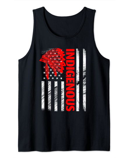 Discover Indigenous Peoples' Day Distressed Headdress USA Flag Tank Top