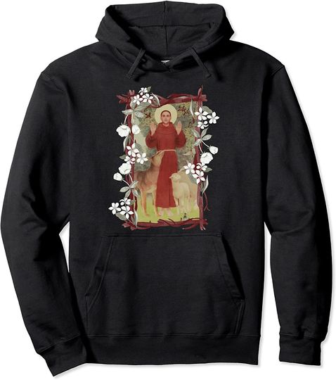 Discover St Francis of Assisi Patron of Animals Floral Catholic Saint Pullover Hoodie