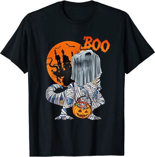 Discover Mummy T Rex Dinosaur Ghost Halloween Jack-o-lantern Pumpkin T-Shirt
