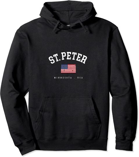 Discover St. Peter MN Retro American Flag USA City Name Pullover Hoodie