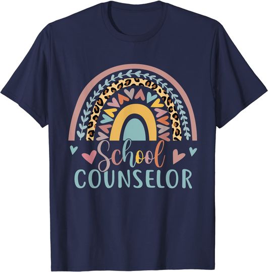 Discover School Counselor Rainbow Leopard Print T-Shirt