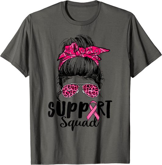 Discover Support Squad Messy Bun Pink Warrior Breast Cancer Awareness T Shirt