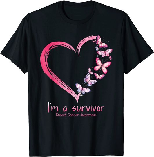 Discover Pink Butterfly Heart I'm A Survivor Breast Cancer Awareness T Shirt