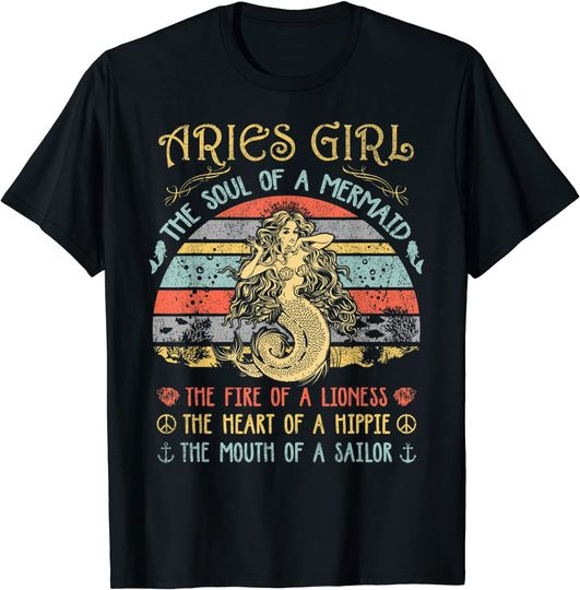 Discover Aries Girl The Soul Of A Mermaid Vintage Birthday T Shirt