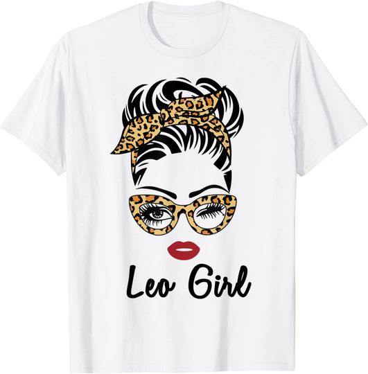 Discover Leo Girl Woman Face Leopard Bandana Wink Eye T Shirt