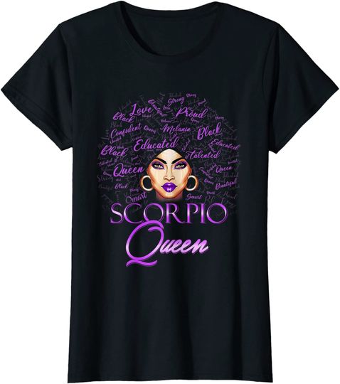 Discover Scorpio Girl Womens Purple Afro Queen Black Zodiac T Shirt