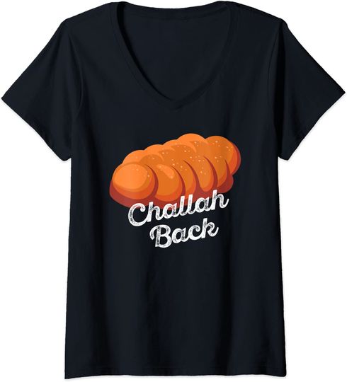 Discover Challah Back Hanukkah Holiday Gift Jewish Meme V-Neck T-Shirt