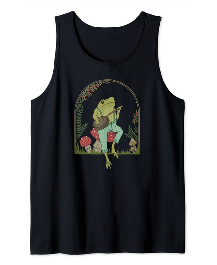 Discover Cottagecore Aesthetic Frog Playing Banjo on Mushroom Tank Top