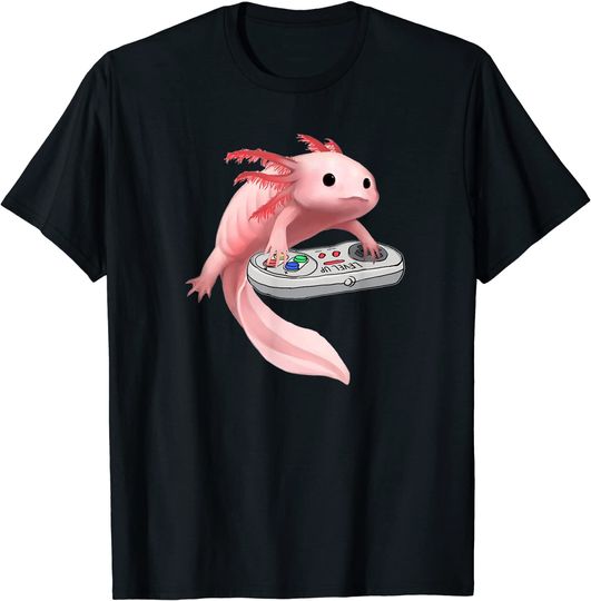 Discover Fish Playing Video Game White-Axolotl Lizard Gamers T-Shirt