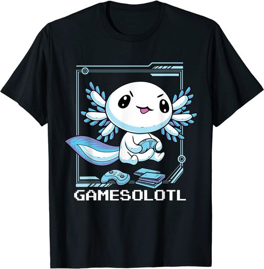 Discover Gamesolotl Gamer Axolotl Fish Playing Video Games Lizard T-Shirt