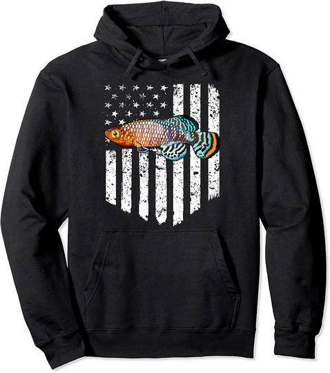 Discover Black White American Flag Killifish 4th Of July Fish Pullover Hoodie