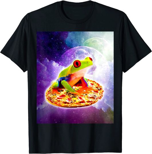 Discover Red Eye Tree Frog Riding Pizza In Space T-Shirt