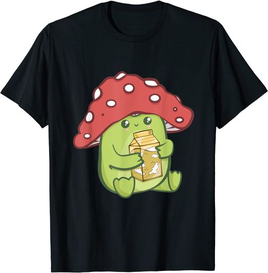 Discover Frog With Mushroom Hat Cottagecore Aesthetic Anime Art T-Shirt