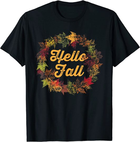 Discover Hello Fall Autumn Leaves Wreath for Leaf Peeping Tour T-Shirt
