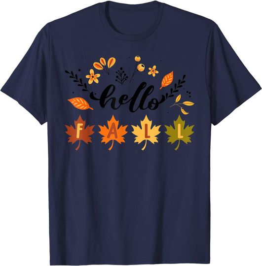 Discover Hello Fall Autumn Leaves Botanic Foliage Gift T-Shirt