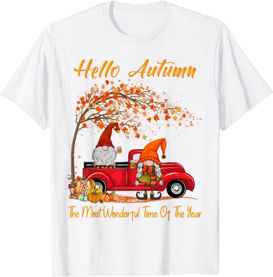 Discover Hello Autumn The Most Wonderful Time Of The Year Gnomes Fall T-Shirt