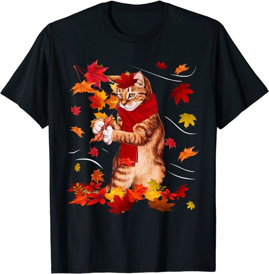 Discover Maple Cat Autumn Maple Hello Fall Leaf Gift Women T-Shirt