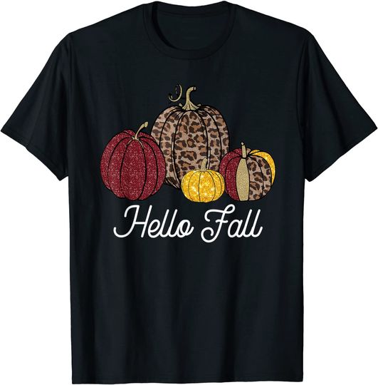 Discover Fall Leopard Pumpkin Fall Vibes Fall Autumn Gift T-Shirt