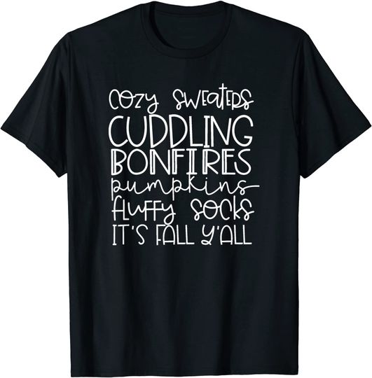 Discover Cozy Sweaters Cuddling Bonfires Pumpkin Fluffy Sock Fall Tee T-Shirt