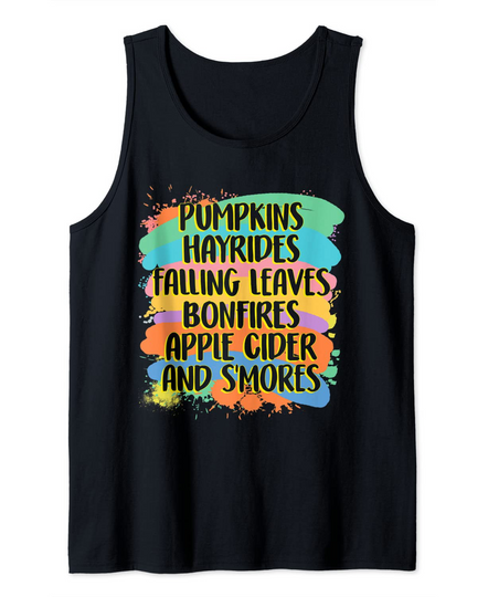 Discover Pumpkin Thanksgiving Fall Hayrides Leaves Apple Cider Autumn Tank Top