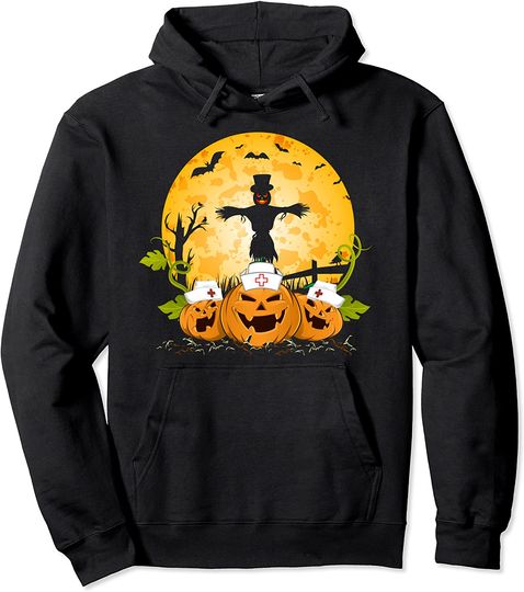 Discover Pumpkin Scarecrow Nurse Pullover Hoodie