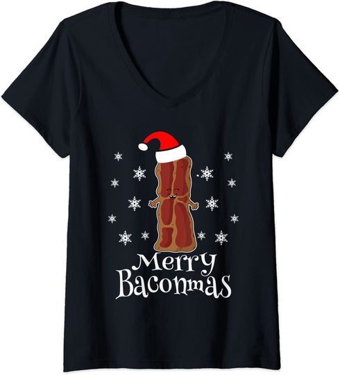 Discover Merry Baconmas National Bacon Day Pork Belly Ugly Christmas V Neck T Shirt