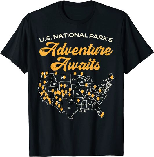 Discover US National Parks Adventure Awaits Map Camping Hiking Camper T-Shirt