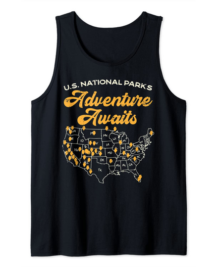 Discover US National Parks Adventure Awaits Map Camping Hiking Camper Tank Top
