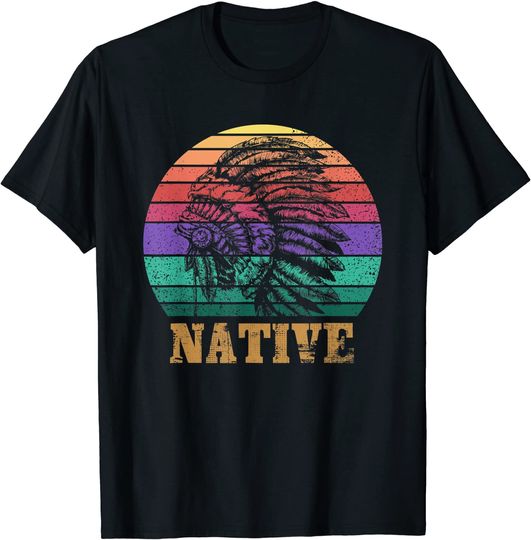 Discover Indian Warbonnet - Feather Headdress - Retro Native American T-Shirt