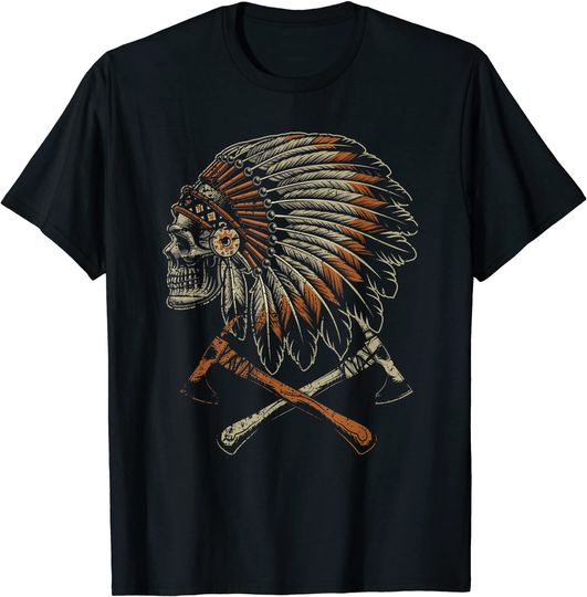 Discover Native American - Skull Headdress - Tomahawk - Warbonnet T-Shirt