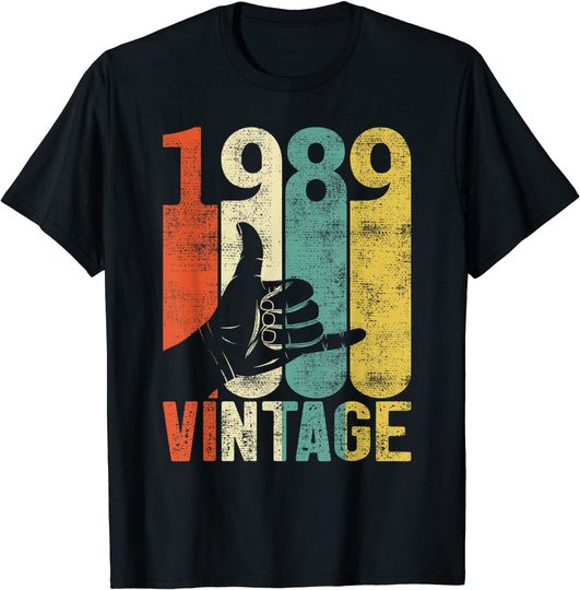 Discover Vintage 32th Birthday Shaka 1989 Surfing Sign Retro 80s T-Shirt