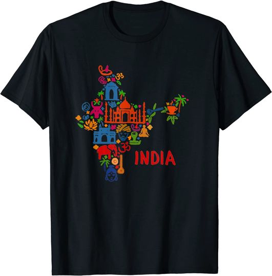 Discover India Elephant Map Silhouette Taj Mahal T Shirt