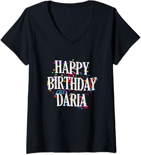 Discover Happy Birthday Daria First Name Girls Colorful Bday V-Neck T-Shirt