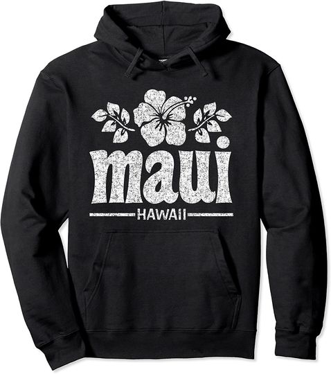 Discover Maui Hawaii Flowers Distressed Pullover Hoodie