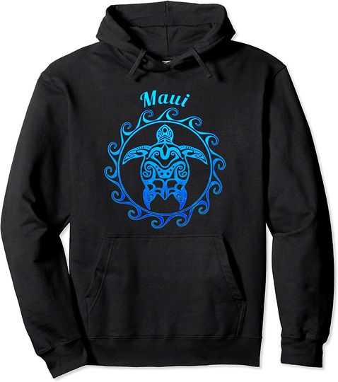 Discover Maui Ocean Blue Tribal Turtle Pullover Hoodie