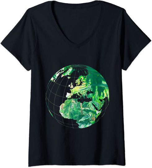 Discover Tropical Forest View in a Globe Biosphere Wilderness Park V-Neck T-Shirt