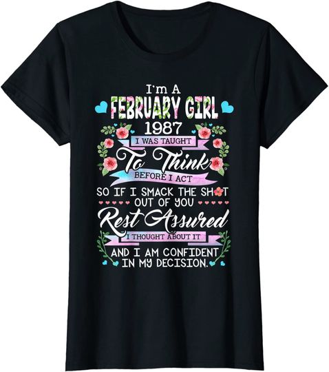 Discover Awesome Since 1987 34th Birthday I'm A February Girl 1987 T-Shirt