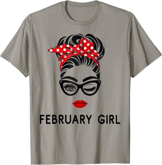 Discover February Girl Wink Eye Woman Face Wink Eyes Lady Birthday T-Shirt