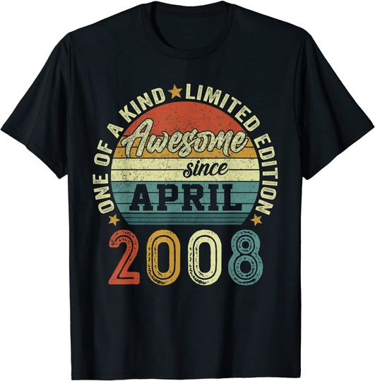 Discover 13 Years Old Birthday Awesome Since April 2008 13th Birthday T-Shirt